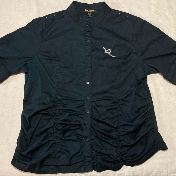 Vintage Rocawear Black‎ Women’s Shirt with Side Ruching and Bedazzled Back - Picture 2 of 14